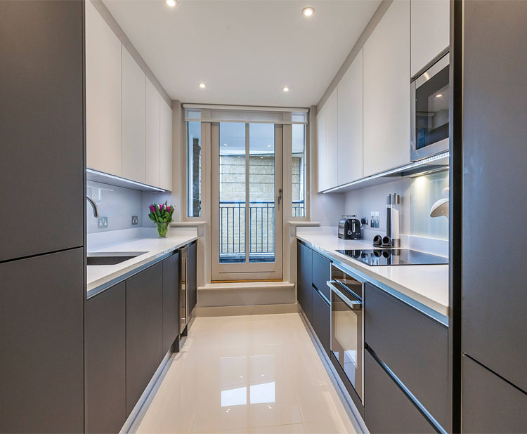 grey and white kitchen cabinets